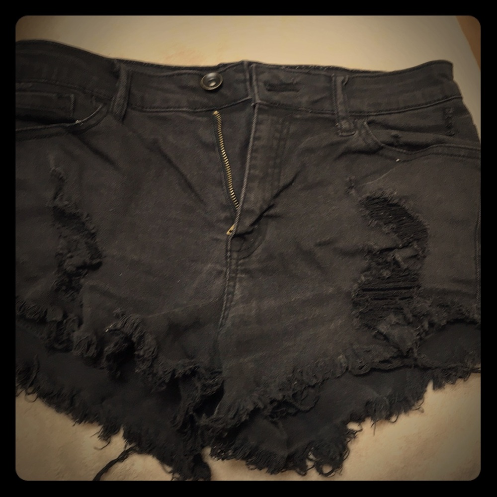 Black denim shorts